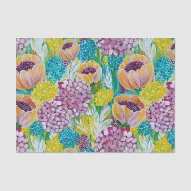 Symphony Hydrangea Poppy Floral Tissue Paper (Front)