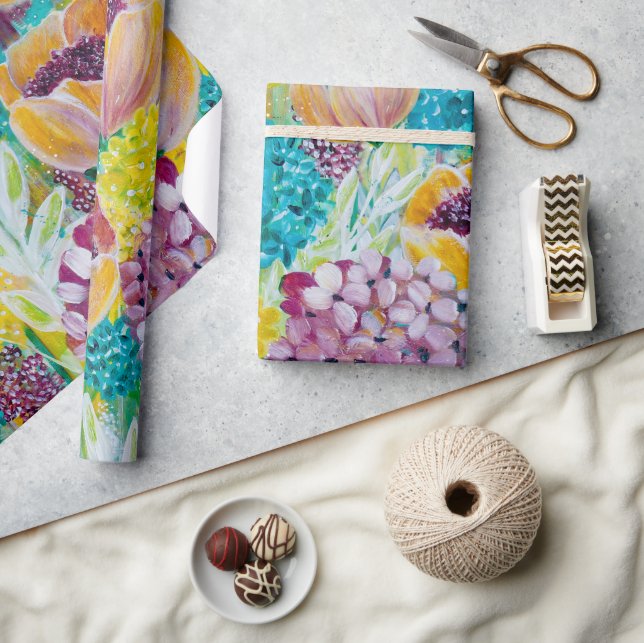 Symphony Hydrangea Poppy Floral Wrapping Paper (Crafts)