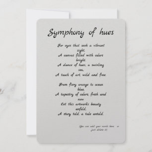 "Symphony of hues" Colourful gift card + Poem.