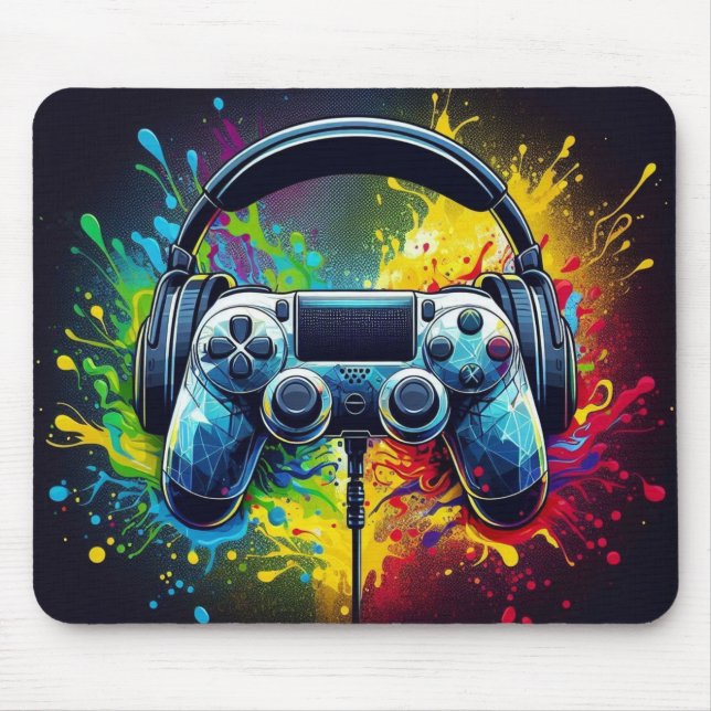 Symphony of Pixels & Sound: Vibrant Gaming Art Mouse Pad (Front)