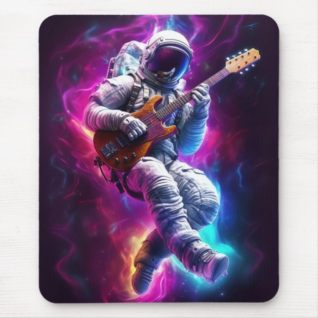 Symphony of the Void | Neon Cyberpunk Astronaut Mouse Pad (Front)