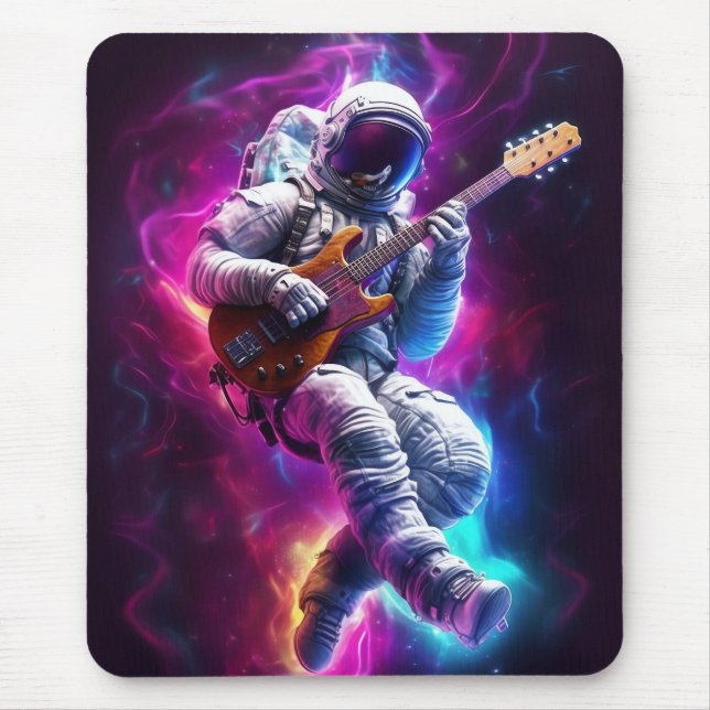 Symphony of the Void | Neon Cyberpunk Astronaut Mouse Pad (Front)