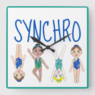 Synchronised Swimmer Girls Swim Team Synchro Square Wall Clock