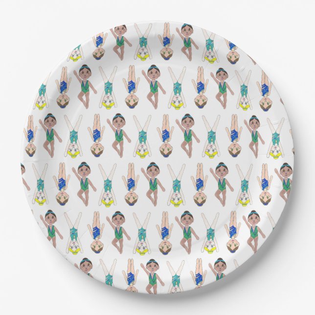 Synchronised Swimmer Pool Synchro Swimming Girls Paper Plate (Front)