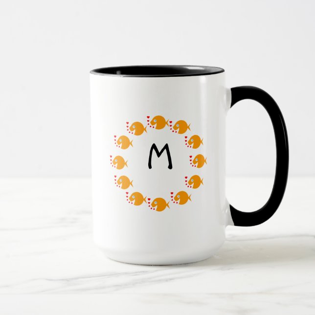 Synchronised Swimming Goldfish Cute Monogrammed Mug (Right)