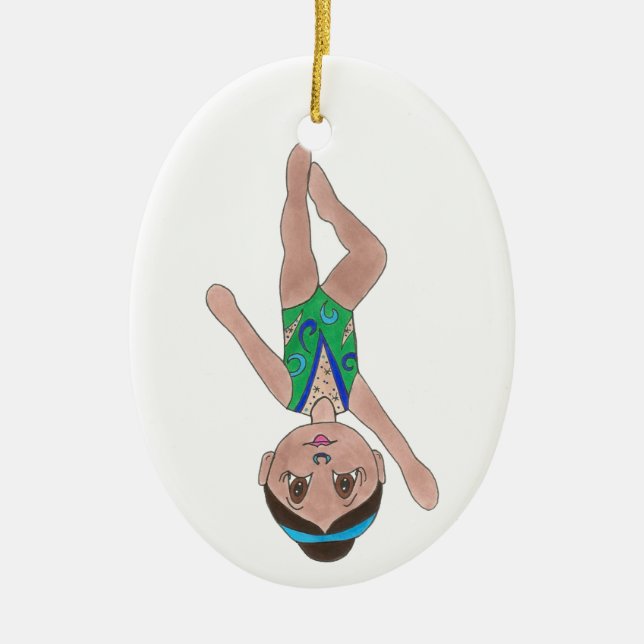 Synchronized Swimming Green Synchro Swimmer Girl Ceramic Tree Decoration (Front)