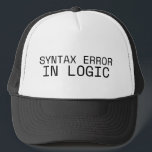 Syntax Error In Logic Minimalist Printed Trucker  Hat<br><div class="desc">Shade for the analytical mind. A classic mesh-back trucker hat featuring a bold printed typewriter statement for those who stay anchored in their audit process.</div>