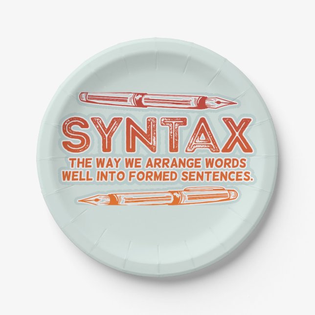 Syntax Funny Sentence structure Grammar Paper Plate (Front)
