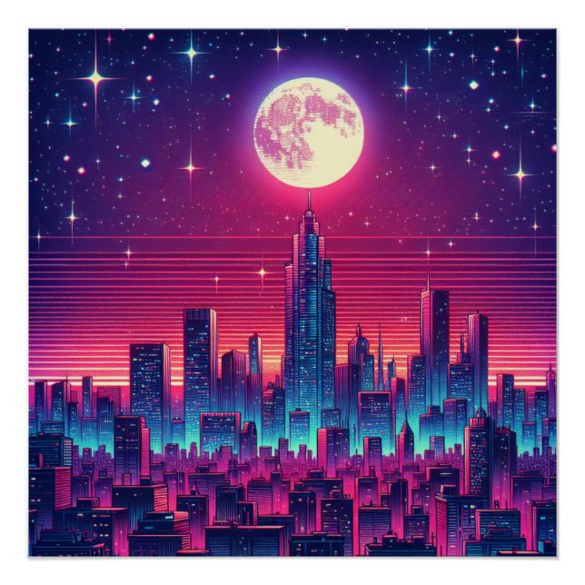 Synth City Skyline Poster (Front)