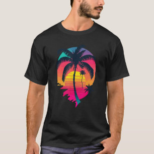 Synth Island Sunset Synthwave Aesthetic Palm Tree  T-Shirt