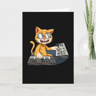 Synthesizer Cat Playing The Analogue Synthesizer Card
