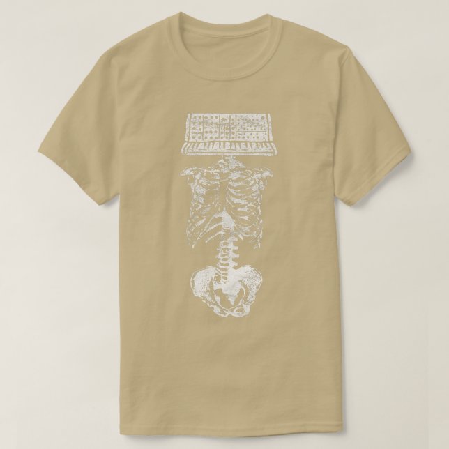 Synthesizer Head Skeleton Nerd Producer Studio Ana T-Shirt (Design Front)