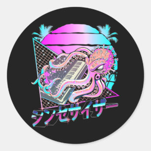 Synthesizer Octopus Vaporwave Kraken Analogue Synt Classic Round Sticker