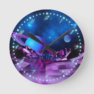 Synthwave 1980's Retro Space Time Wall Clock