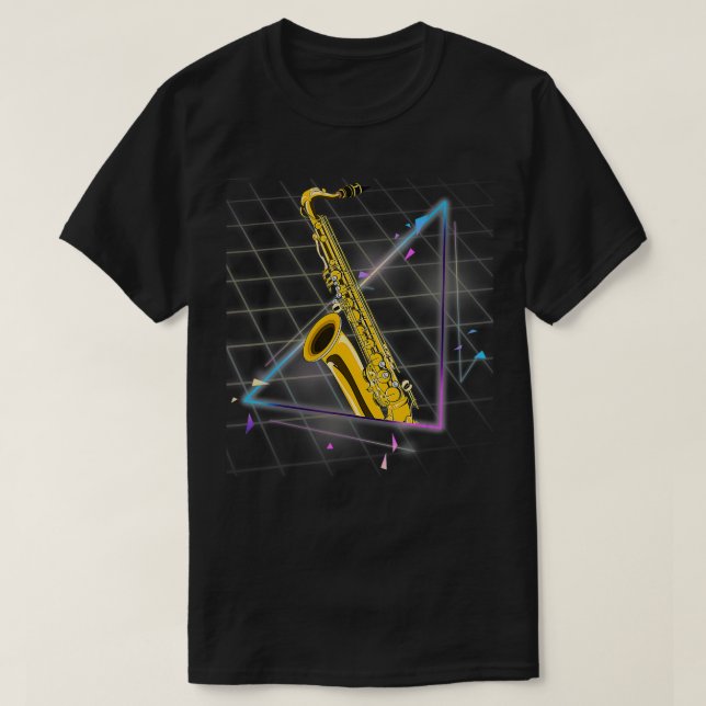 Synthwave 90s  Saxophonist Jazz Musician Saxophone T-Shirt (Design Front)