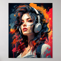 Synthwave Art Nouveau Punk GIRL Listening To Music