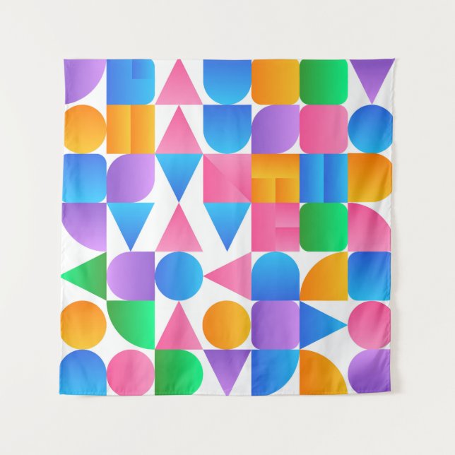 Synthwave Bauhaus Rainbow #2 (pink-blue-yellow) Tapestry (Front)