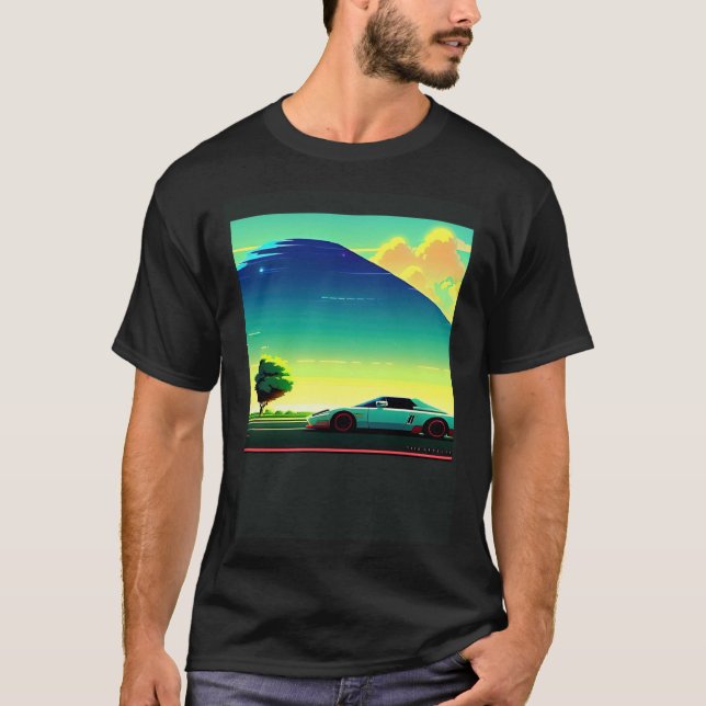 Synthwave car outrun retrowave futuresynth sci fi T-Shirt (Front)