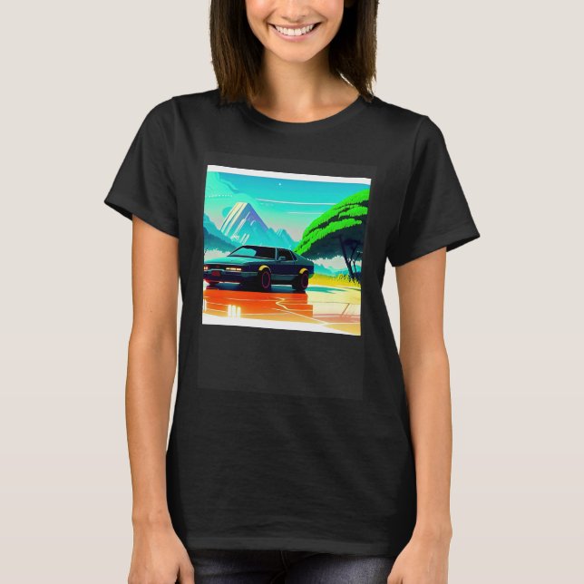Synthwave car outrun retrowave futuresynth sci fi T-Shirt (Front)