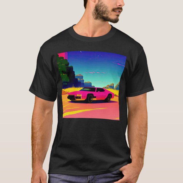 Synthwave car outrun retrowave futuresynth sci fi  T-Shirt (Front)
