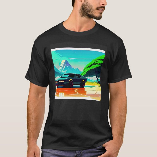 Synthwave car outrun retrowave futuresynth sci fi T-Shirt (Front)