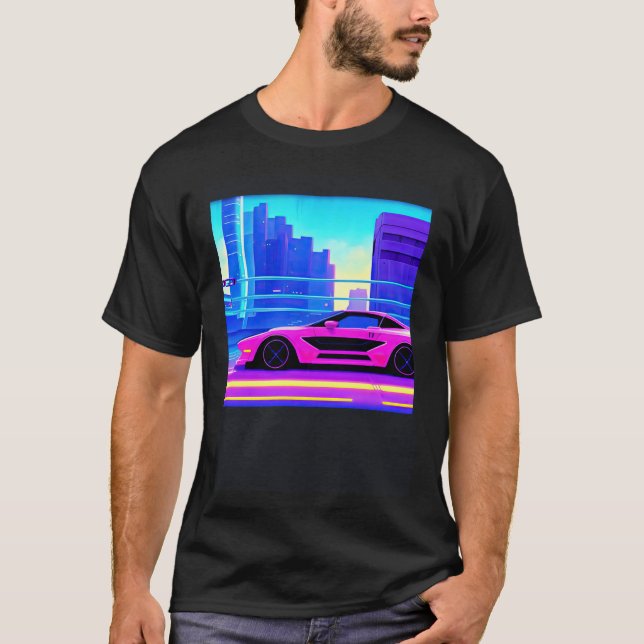 Synthwave car outrun retrowave futuresynth sci fi  T-Shirt (Front)