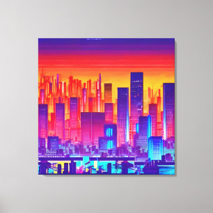 Synthwave/Cyberpunk City at Sunset Canvas Print