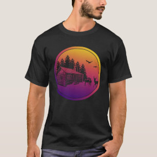 Synthwave Forest Retrowave Log Cabin T-Shirt