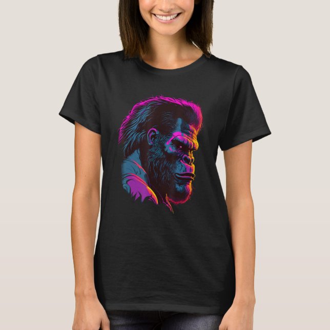 Synthwave Glitch Art Gorilla T-Shirt (Front)