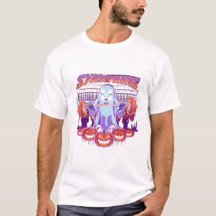 Synthwave Halloween Fitness Ghost T-Shirt Retro