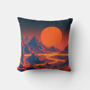 Synthwave Landscape with Neon Mountains Cushion