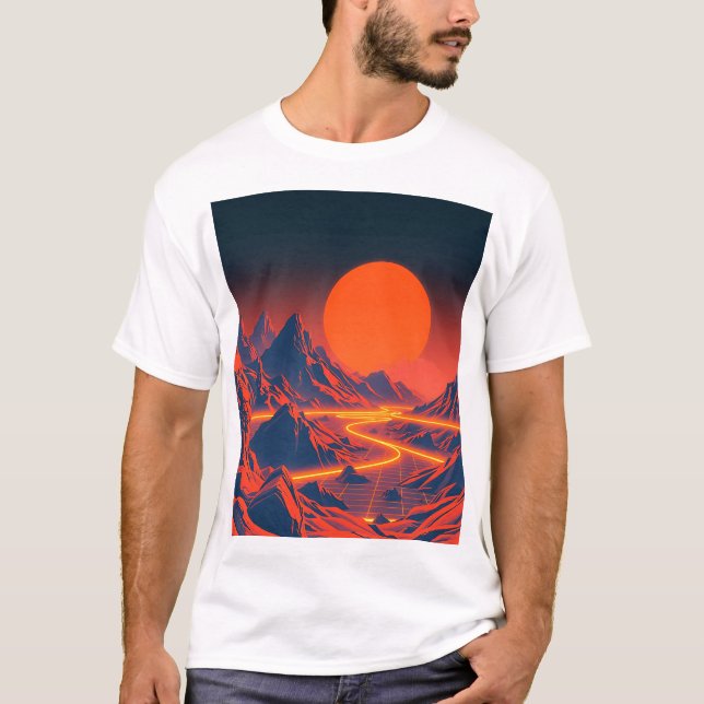 Synthwave Landscape with Neon Mountains T-Shirt (Front)