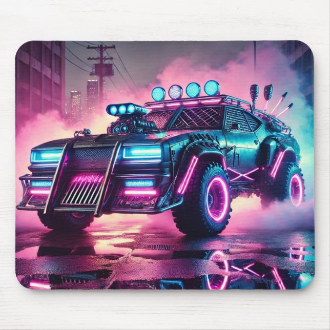 Synthwave Mad Max Apocalypse Car Mousepad (Front)