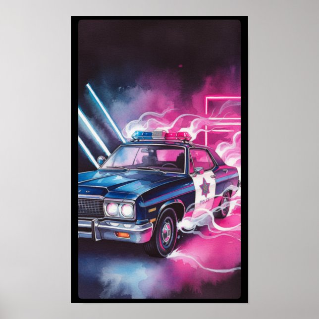 Synthwave Neon Police Car Poster (Front)