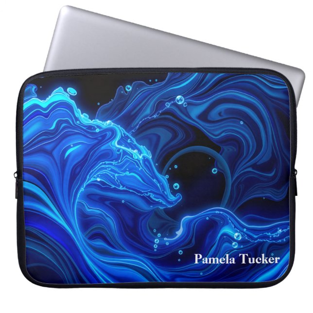 Synthwave Neon Wave Aesthetic Large Laptop Sleeve (Front)