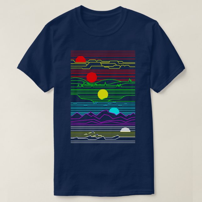 Synthwave Outrun Landscapes Mountains Desert Hills T-Shirt (Design Front)
