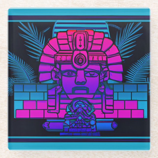 Synthwave Pharaoh Glass Coaster (Front)