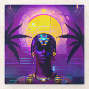 Synthwave Pharaoh Glass Coaster