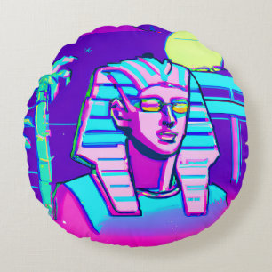 Synthwave Pharaoh Round Cushion
