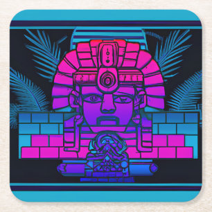 Synthwave Pharaoh Square Paper Coaster