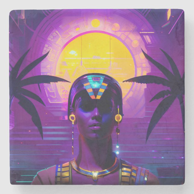 Synthwave Pharaoh Stone Coaster (Front)