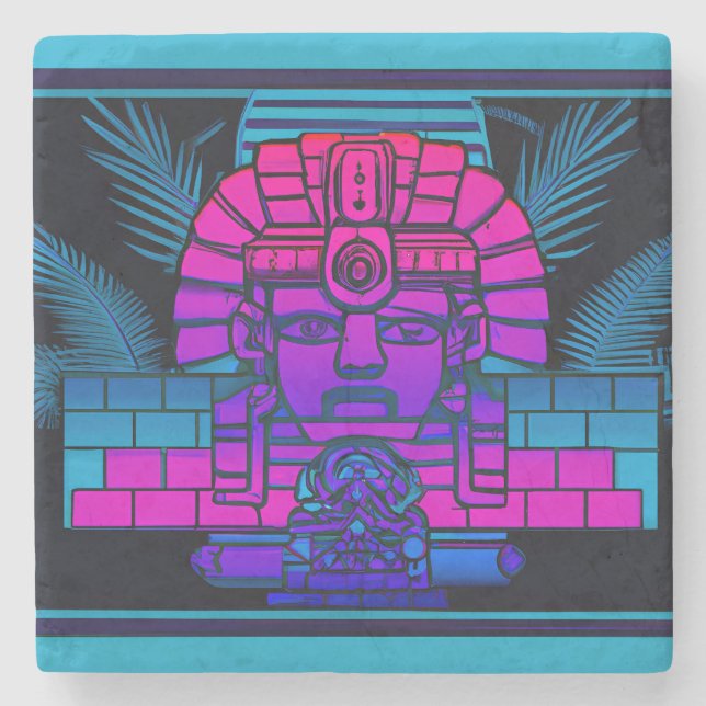 Synthwave Pharaoh Stone Coaster (Front)