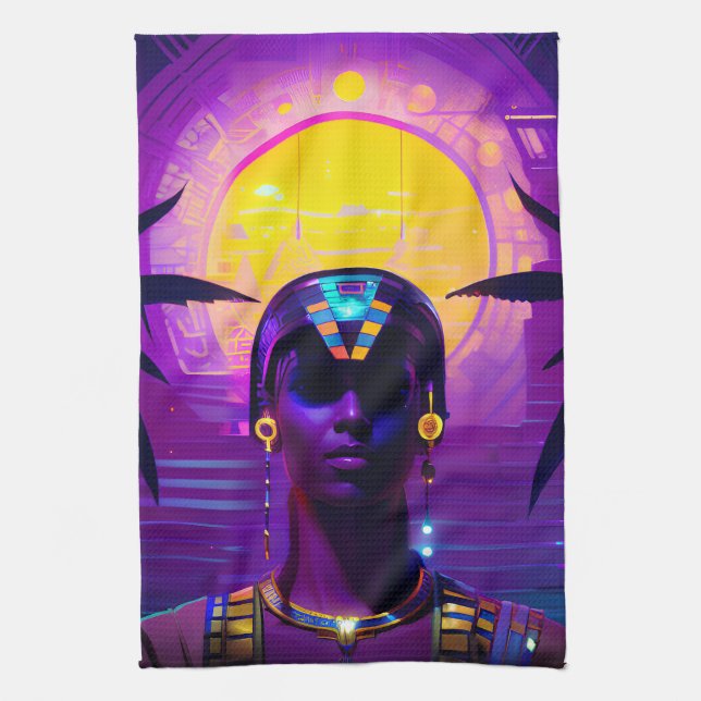 Synthwave Pharaoh Tea Towel (Vertical)