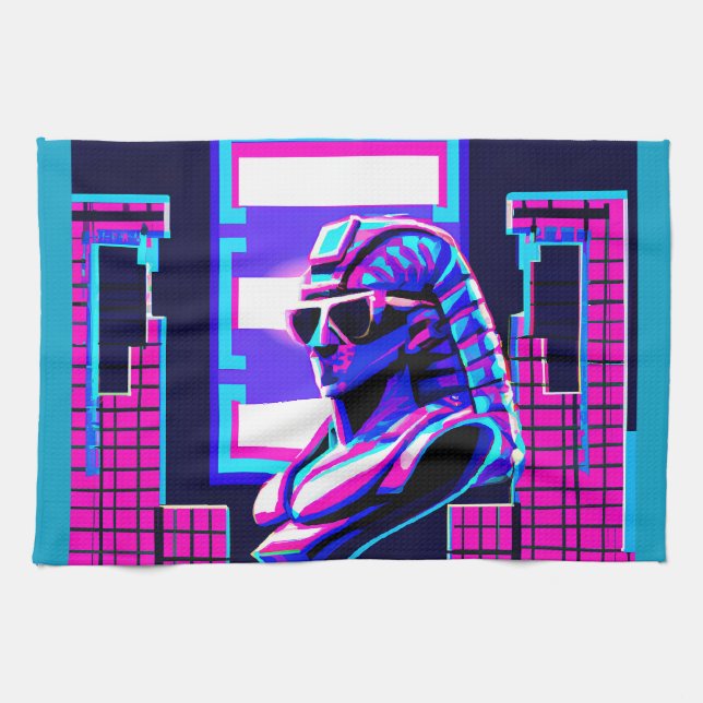 Synthwave Pharaoh Tea Towel (Horizontal)