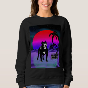 Synthwave Pitbull Dog Retro Boom Box Sweatshirt
