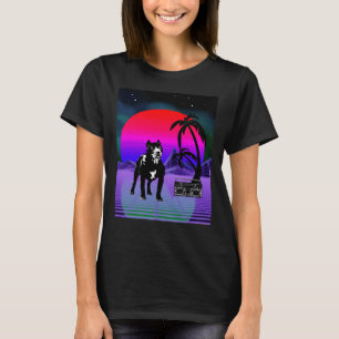 Synthwave Pitbull Dog Retro Boom Box T-Shirt