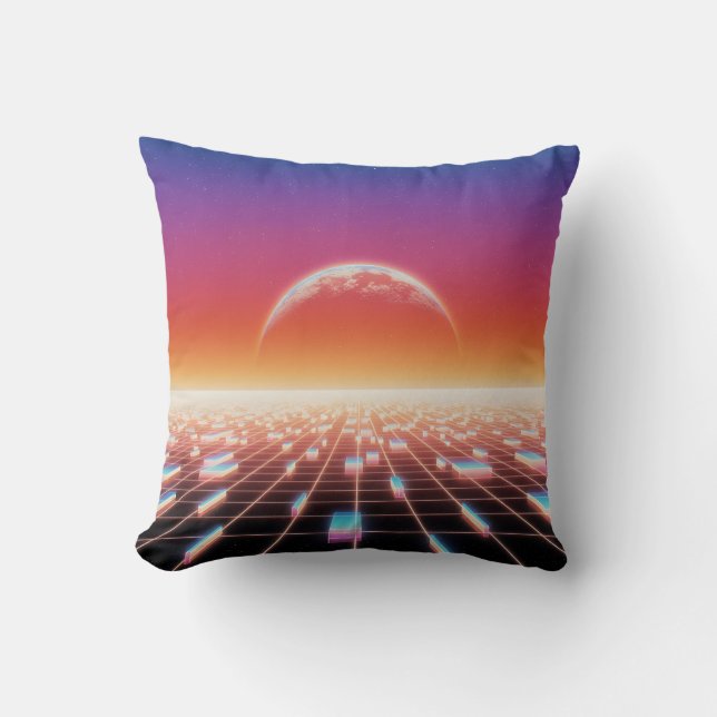 Synthwave Retro-Futuristic Landscape Cushion (Front)