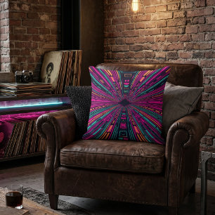 Synthwave Retro Futuristic Neon Cyberpunk Tunnel Cushion