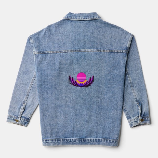 Synthwave-style sunset denim jacket (Back)