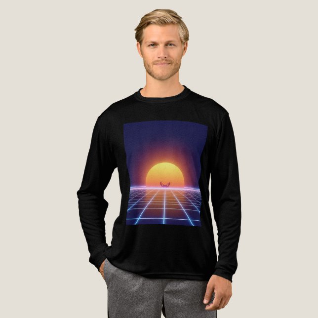 Synthwave Sunset Fox – Retro Futurism Art Tri-Blend Shirt (Full Front)